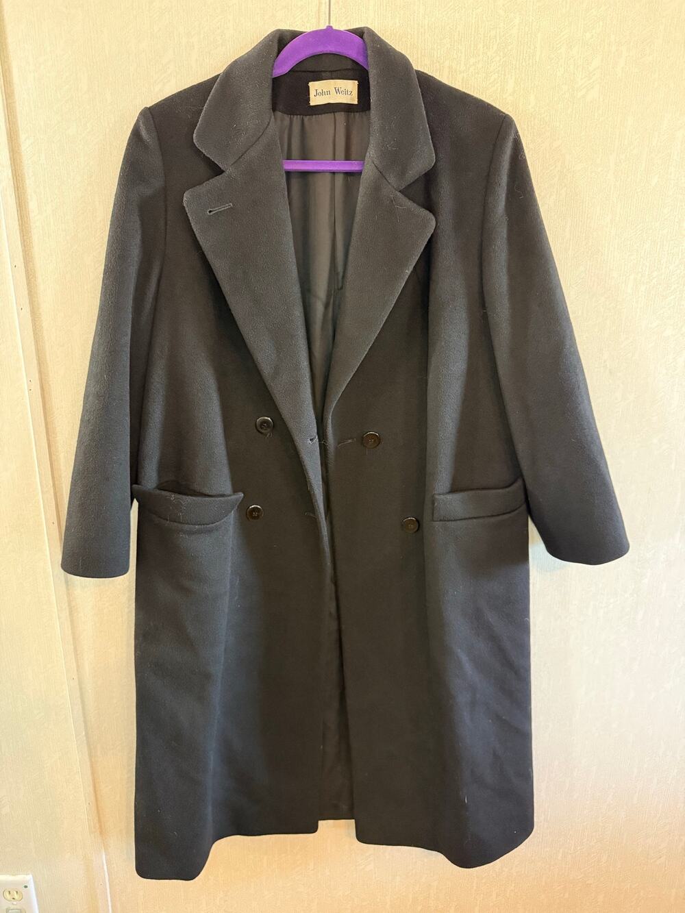 Vintage John Weitz Forstmann 100% Wool Black Double Breasted Long Coat